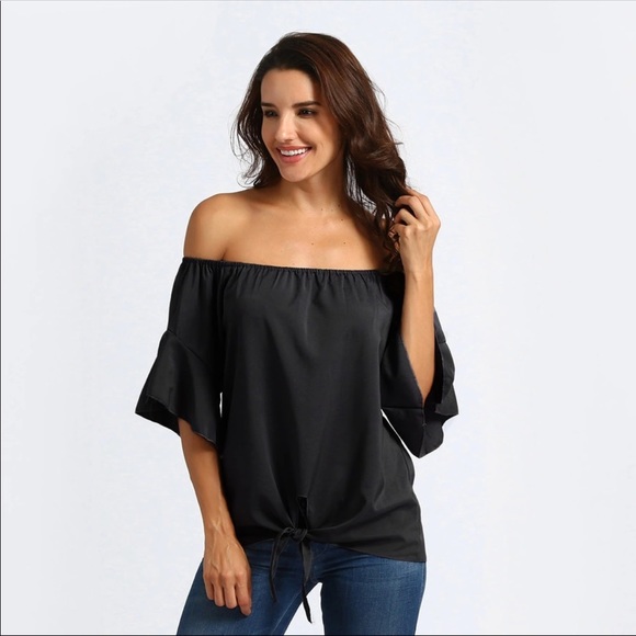🏆🔥 Restocked! Off Shoulder Knot Tie Top - Picture 3 of 4
